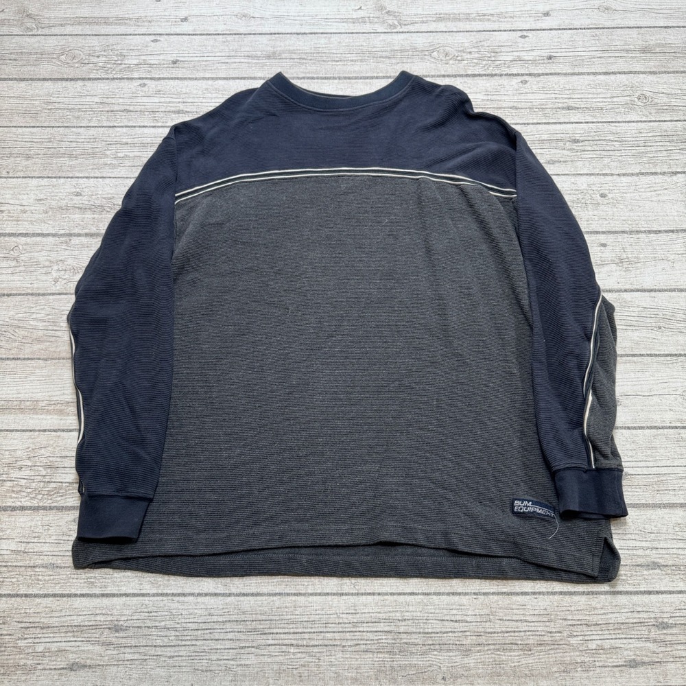 B.U.M. Equipment Shirt Men's XL Gray Navy Blue Oversized Long Sleeve Ribbed Y2K